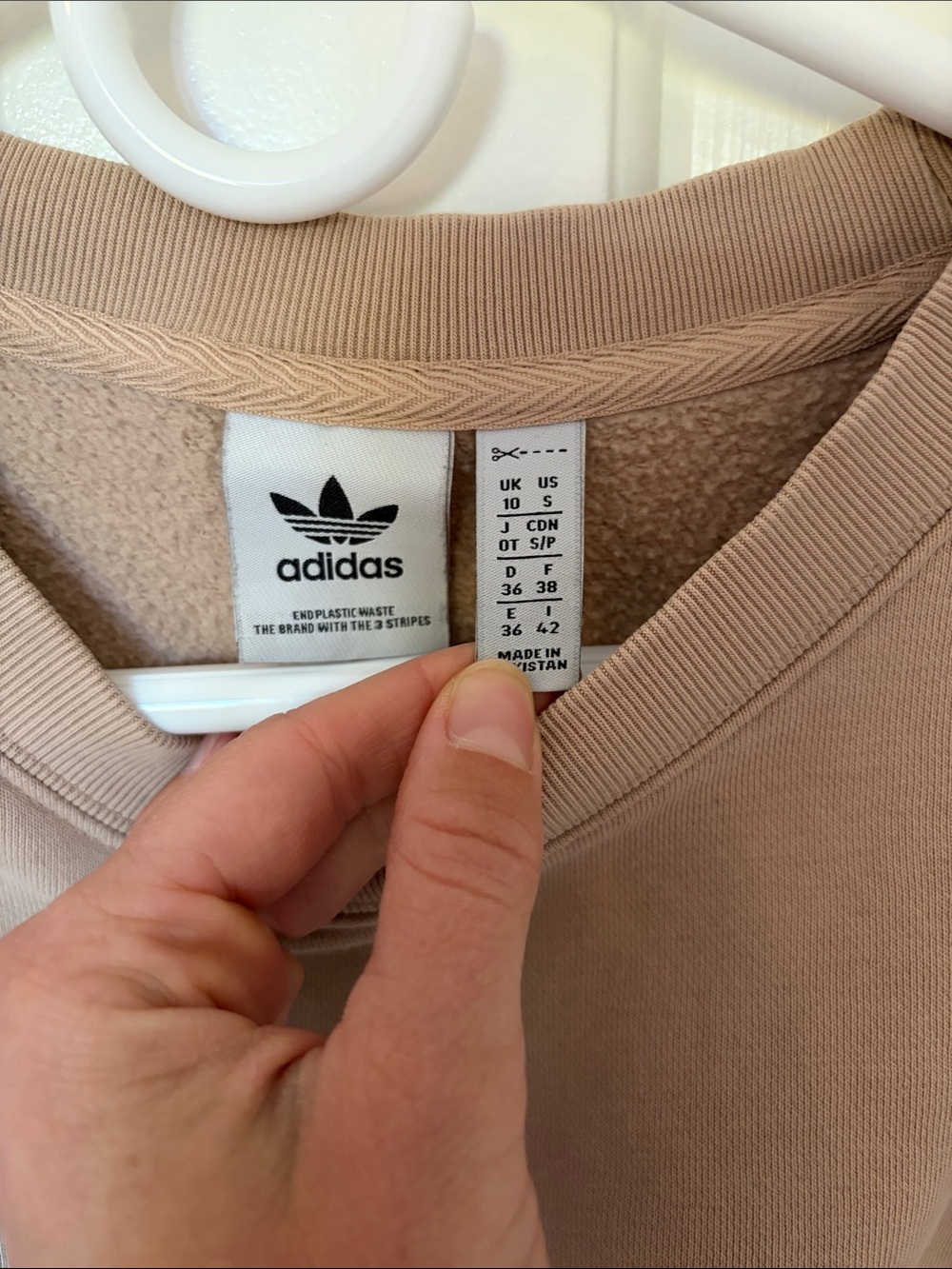 adidas Tan Cropped Crewneck Sweatshirt with Trefoil Logo - Picture 2 of 2